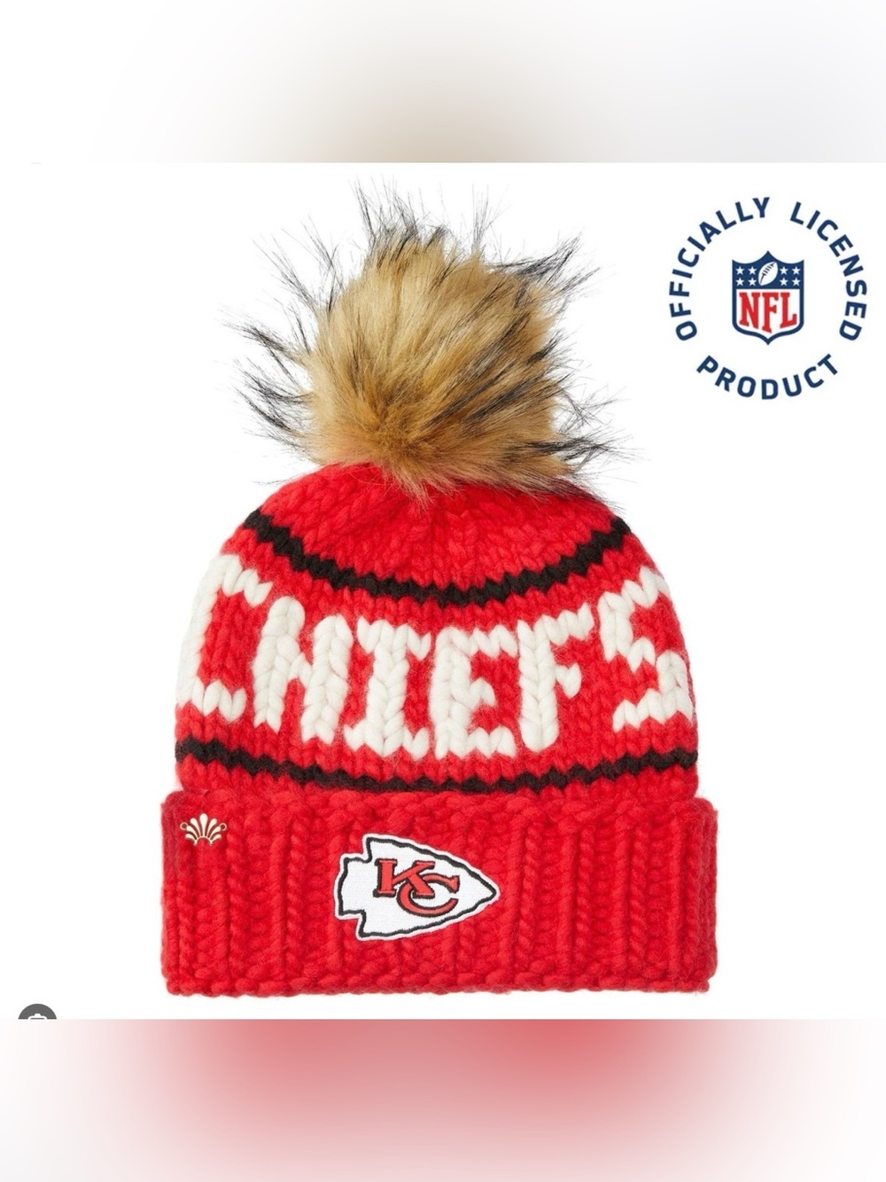 Lele Sadoughi, NWTs official NFL Kansas City Chiefs Red Knit Pom Beanie - Picture 2 of 6